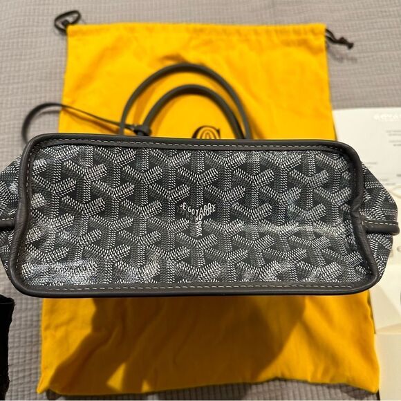 New Goyard Mini Anjou Canvas Leather Reversible Mini Tote Bag Grey White - Picture 6 of 15